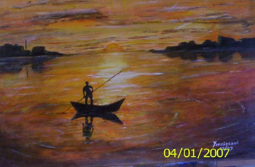 barca en el atardecer 