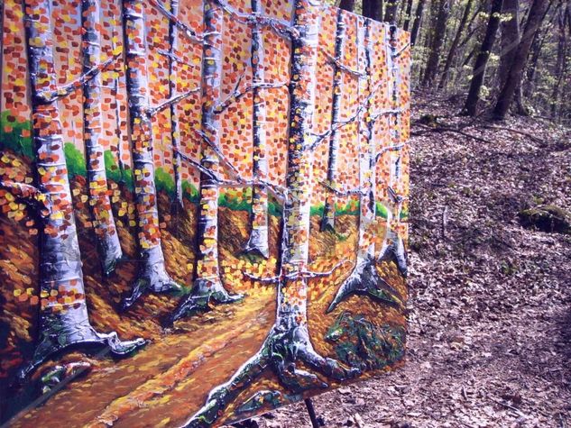 Fageda a la tardor. Hayedo en otoño. Acrílico Tabla Paisaje