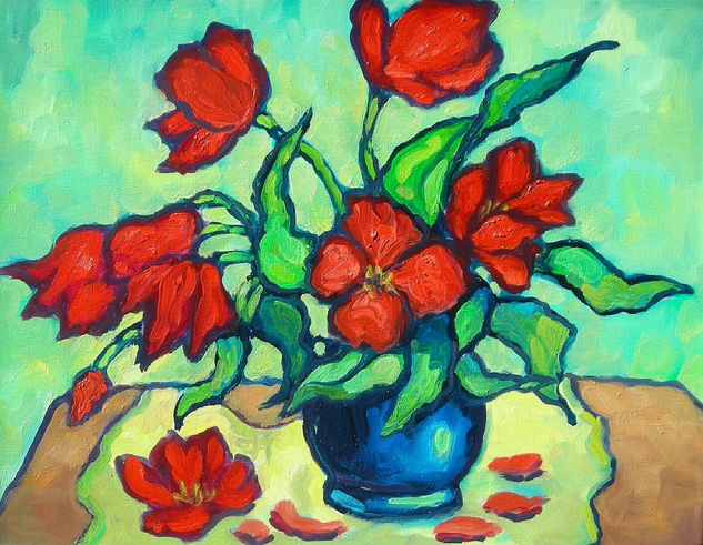 Amapolas Rojas Oil Canvas Floral Painting