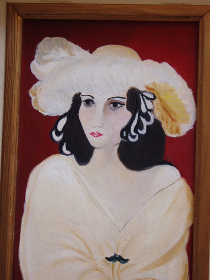 mujer con sombrero Oil Panel Portrait