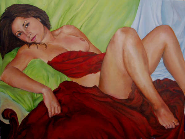 Mujer tumbada con manto rojo Oil Canvas Landscaping