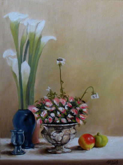 "Bodegon con flores" Óleo Lienzo Paisaje