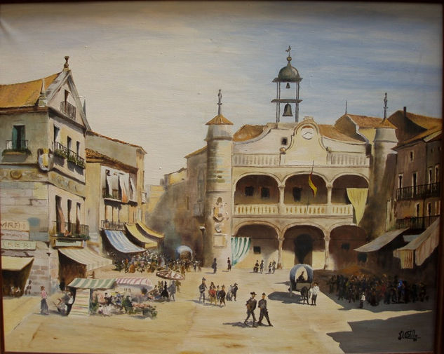 "Plaza Mayor, Ciudad Rodrigo año 1925" Oil Canvas Landscaping