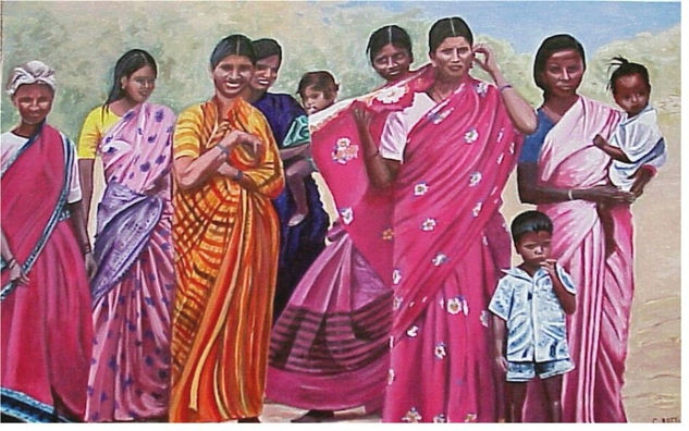 GRUPO DE MUJERES DE LA INDIA Acrílico Tela Figura