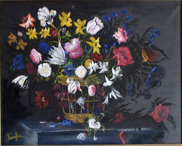 CESTO DEL FLORES Oil Canvas Floral Painting