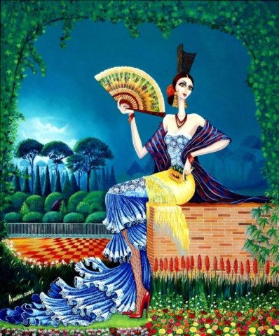 Gitana con Girasol Óleo Lienzo Figura