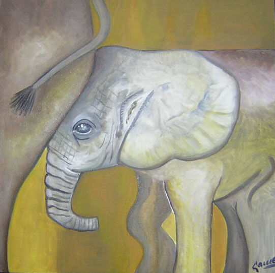 El Elefante y su Mamá Oil Canvas Landscaping