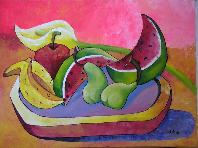 Frutas en plato de madera