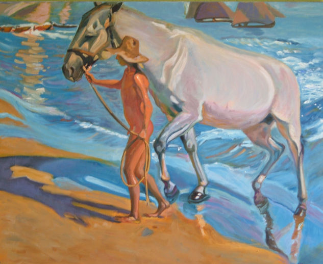 El baño del caballo de sorolla Óleo Lienzo Marina