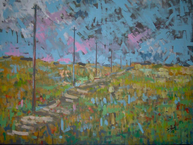 Paisaje con postes 1 Acrylic Canvas Landscaping