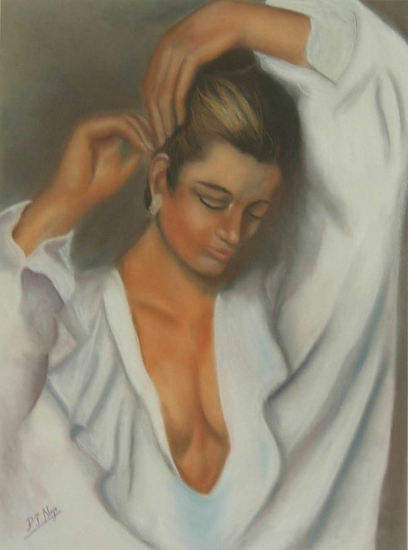 Mujer peinándose Pastel Canvas Portrait