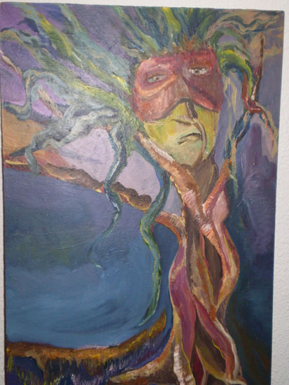 EL ESCONDITE Oil Panel Figure Painting