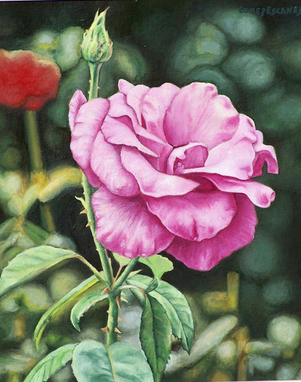 FLOR., ROSA I. Oil Canvas Floral Painting