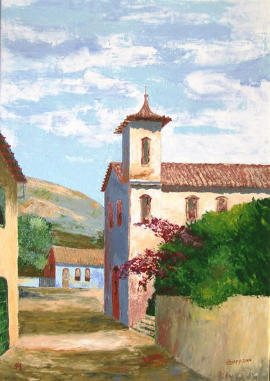 J06022 Paisagem Mineira com Igreja Oil Canvas Landscaping