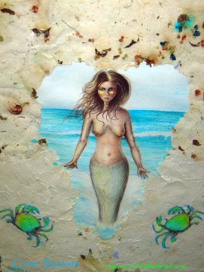 Fuerza del mar Mixed media Paper Figure Painting