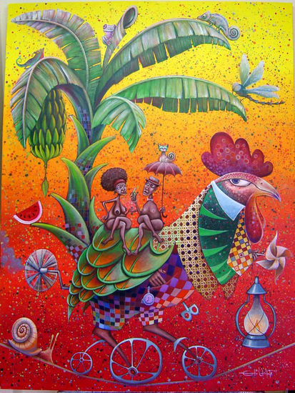 adan y eva con gallo y con platanal Acrylic Canvas