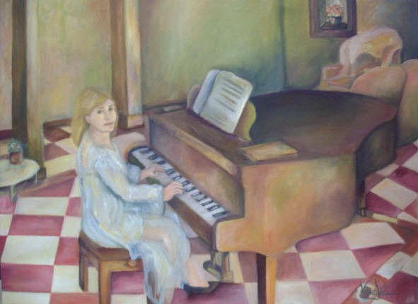 Ama al piano Óleo Lienzo Retrato