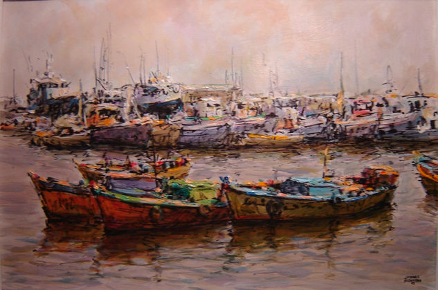 bote pesqueros Acrylic Canvas Marine Painting