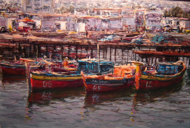 caleta pesquera en puerto de antofagasta .chile Acrylic Canvas Marine Painting