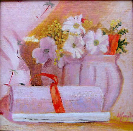 Flores y pergamino Acrylic Panel