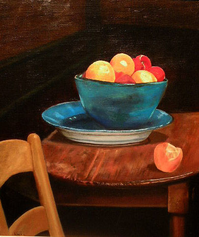 Frutas en cuenco verdeazulado Oil Canvas