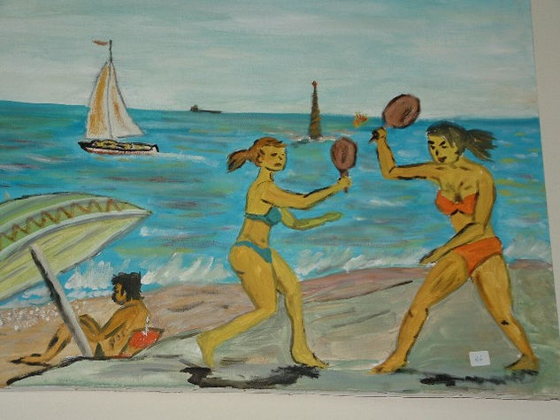 Jugando en la playa de Almerimar Oil Canvas Landscaping