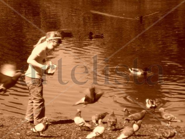 Dando de comer a las palomas 