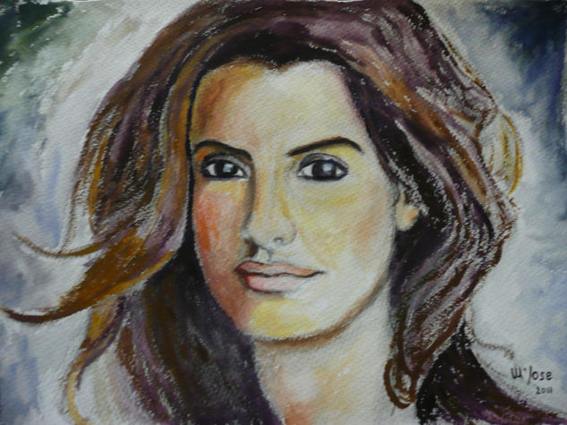 Penélope Cruz Watercolour Paper Portrait