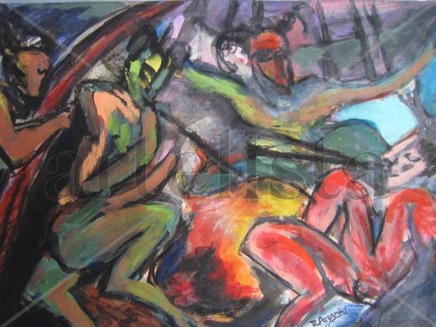 La fiesta de los faunos (3º Premio) Acrylic Paper Nude Paintings