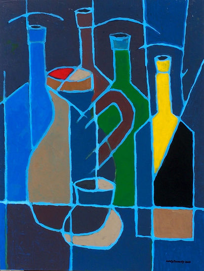 BOTELLAS Y JARRONES-LA NOCHE. Oil Card Still Life Paintings