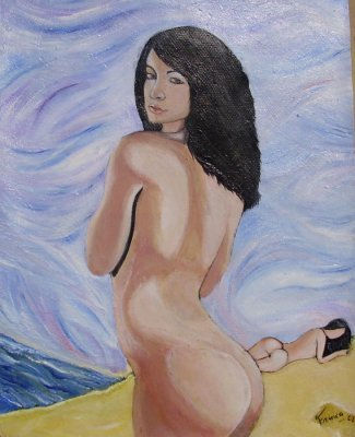 "Mujeres en la playa" Acrílico Cartulina Desnudos