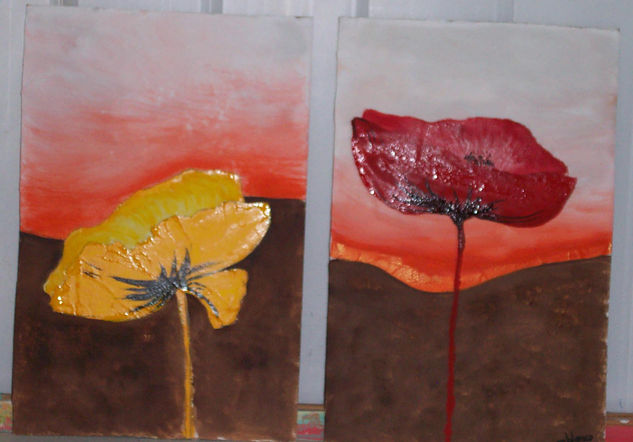 Tulipanes, (amarilla y roja) Acrylic Panel Floral Painting