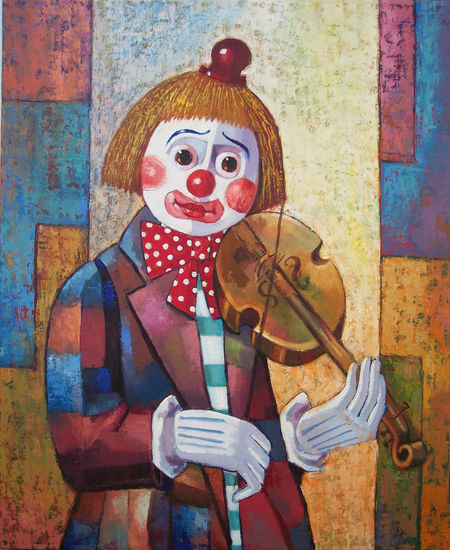 Payaso tocando el violín Oil Canvas Figure Painting