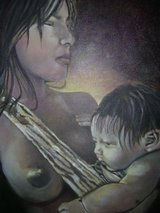 Mãe e Curumim Oil Canvas Figure Painting