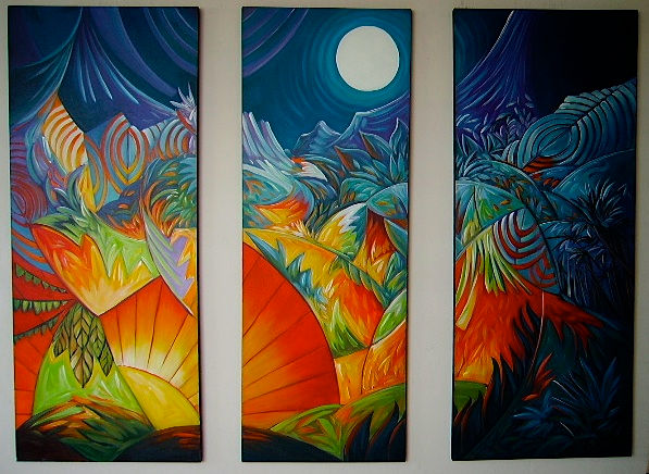 Del Ocaso al Nocturnal - Triptico Oil Canvas Landscaping