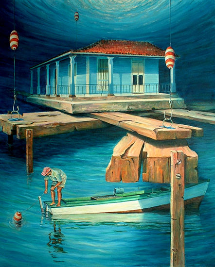 Sobre-Viviendo II Oil Canvas Marine Painting