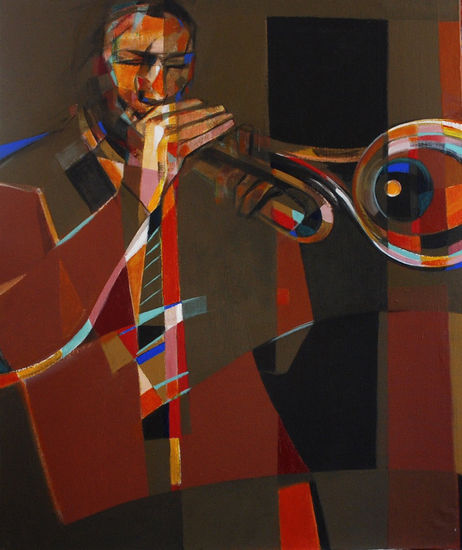 El trompetista de Jazz (homenaje a Miles Davis) Mixed media Canvas Figure Painting