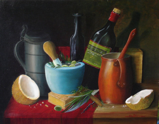 mortero azul Oil Canvas Still Life Paintings