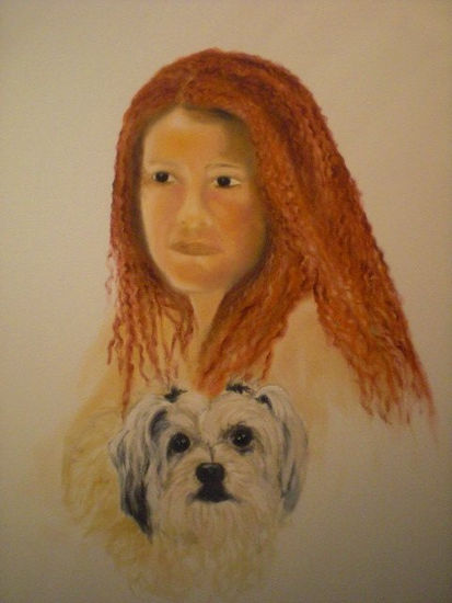 CHICAMEIGA CON SU PERRITO Oil Canvas Portrait