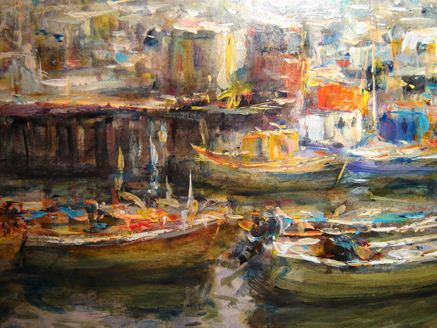 fragmento de cuadro del puerto de caldera Oil Canvas Marine Painting