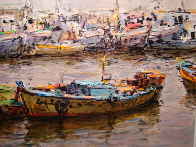 botes de puerto de caldera Acrylic Canvas Marine Painting