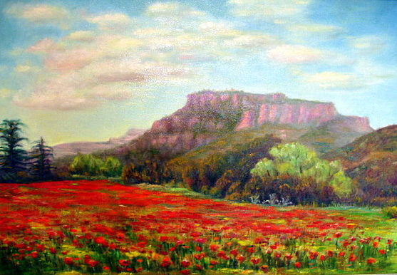 "Roselles a peu de Sant llorenç" Oil Canvas Landscaping