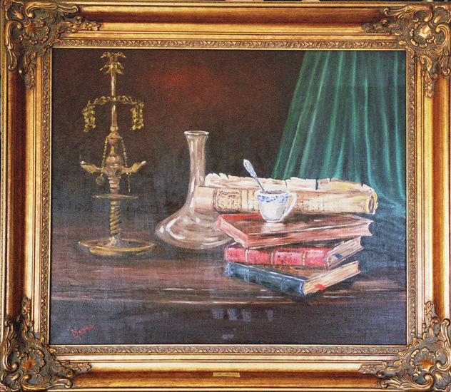 Candelabro y Libros Oil Canvas Landscaping