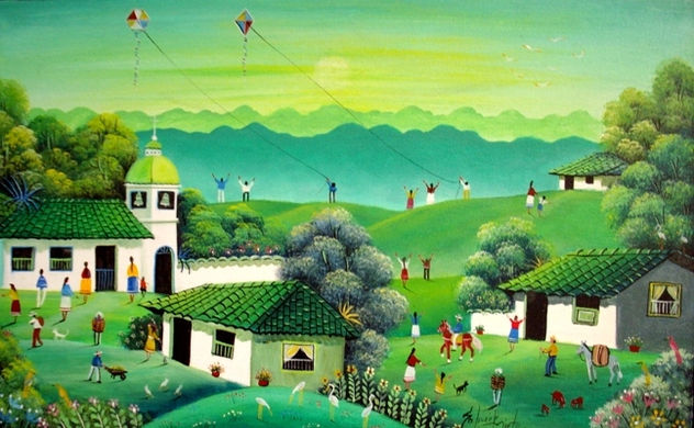 PAISAJE PRIMITIVO EN  VERDE CLARO
