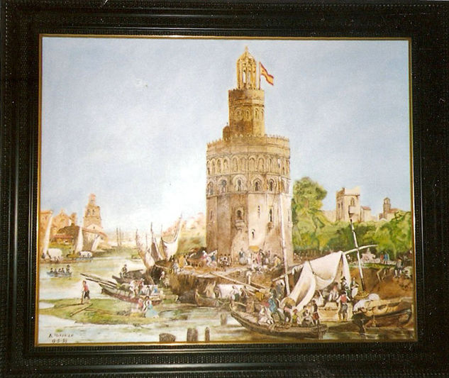 Torre del oro sevillasiglo xviii Óleo Lienzo Paisaje