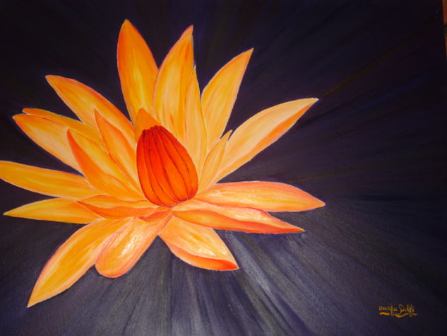 flor abierta en plena noche Oil Canvas Floral Painting