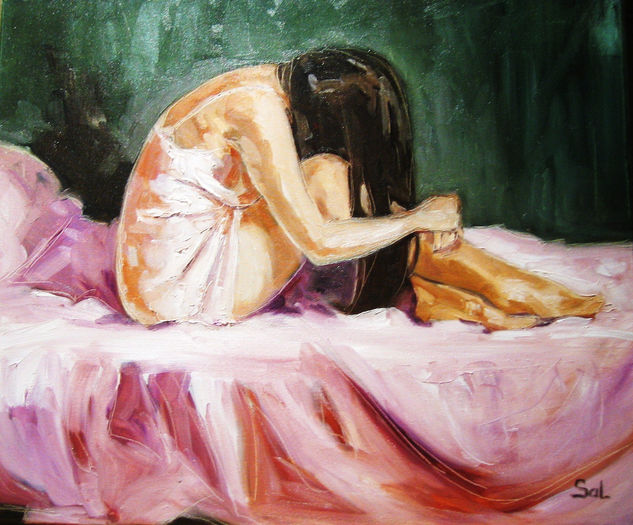 chica sentada en cama Oil Canvas Figure Painting