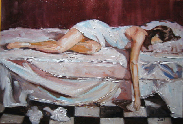 chica tumbada en cama Oil Canvas Figure Painting