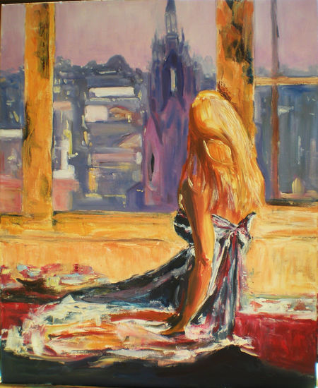 chica en ventana Oil Canvas Figure Painting