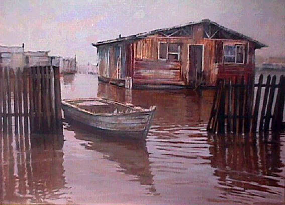 Inundacion en Dock Sud. Oil Canvas